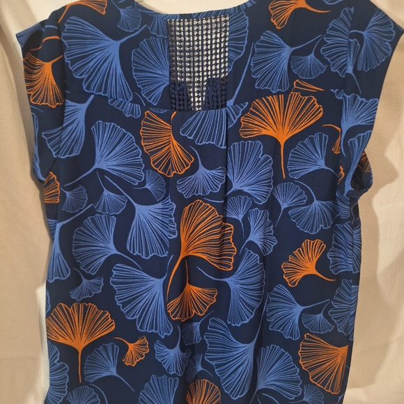 Daniel Rainn Navy and Orange Leaf Print Blouse - Picture 8 of 8